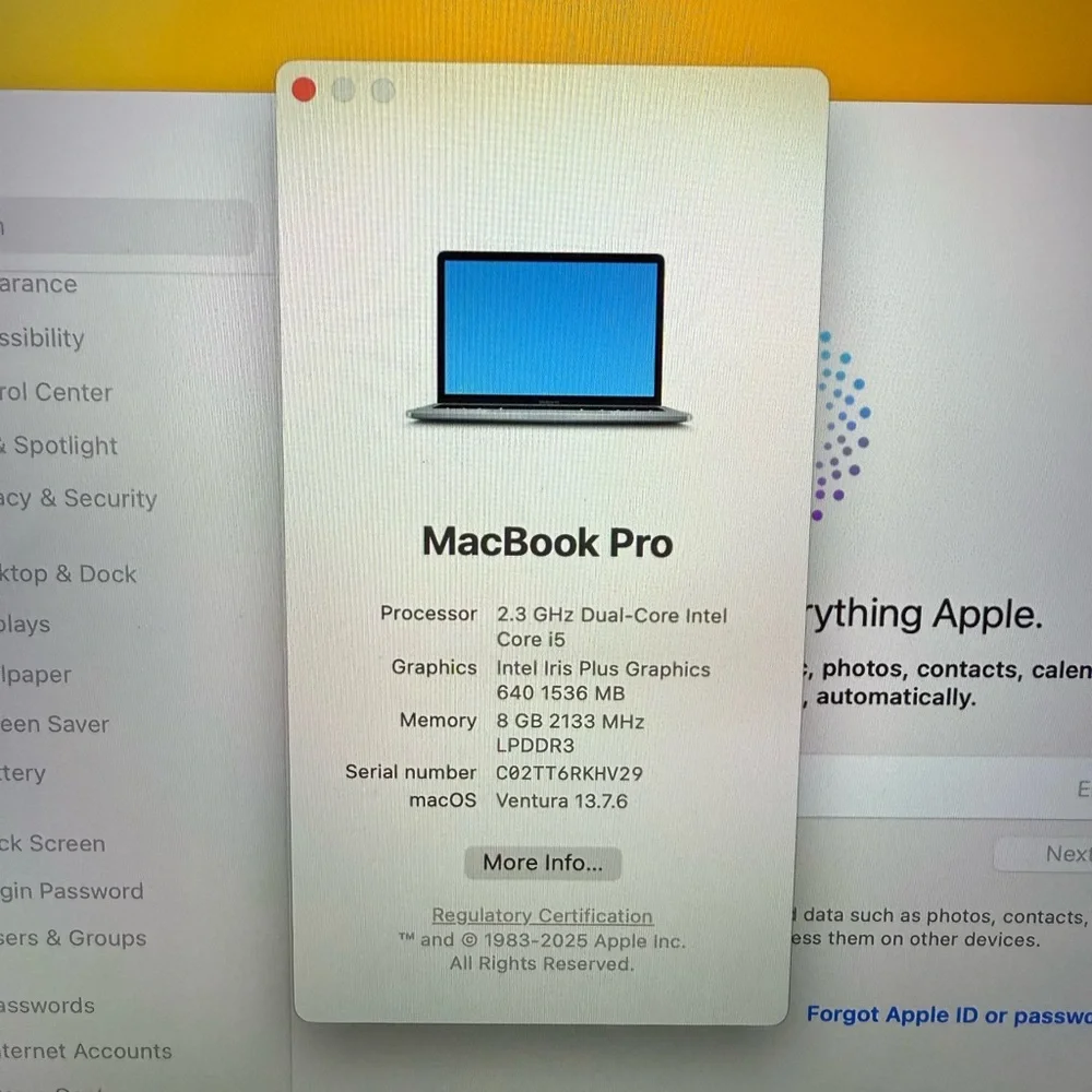 Apple MacBook Silver Laptop with Aluminum Body and macOS Ventura 2017
